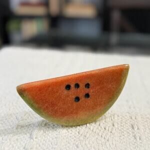 Vintage Onyx Watermelon Slice Paperweight – Hand-Carved Stone Desk Decor